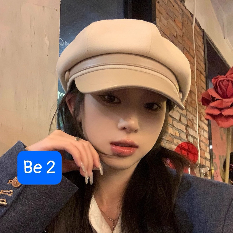 ★Mũ Beret Nữ★Mũ Beret Lưỡi Vịt Màu Trắng Đen  nâu Phong Cách Retro Nhật Bản