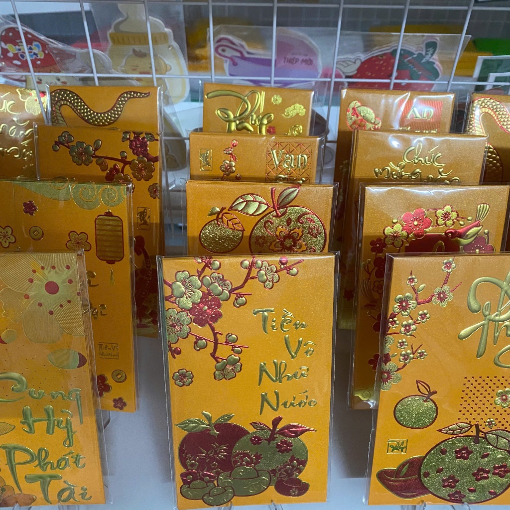 Sỉ 30 bao lì xì VÀNG NHUNG ÉP KIM NỔI hàng đẹp loại 1-Mix đủ mẫu
