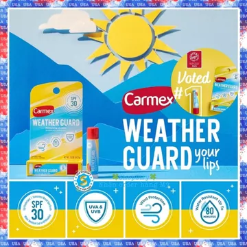 Son dưỡng ẩm môi CARMEX Weather Guard SPF30 Lip Balm USA Mỹ với bơ Cacao, chống nắng, gió không khô, nước lâu trôi