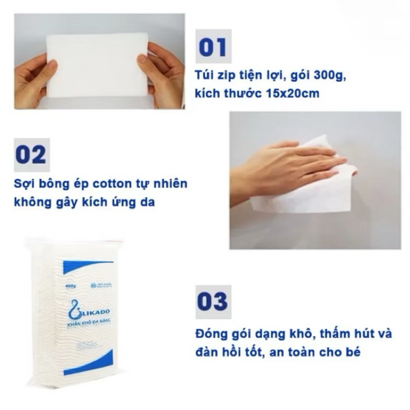 Combo 5 Gói Khăn khô đa năng Likad0 cao cấp 300g, mềm mịn, an toàn cho bé