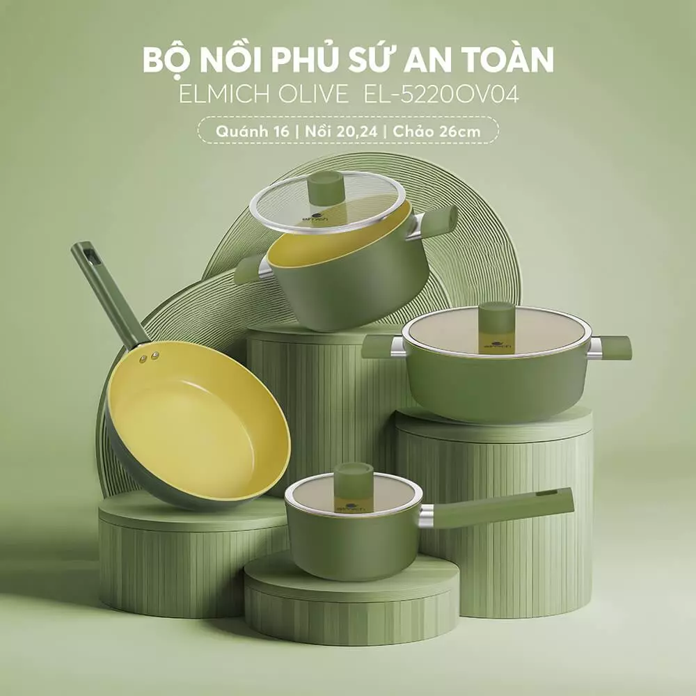 Nồi phủ sứ chống dính Elmich Olive Classic