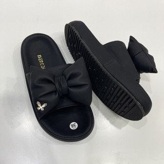 Dép Nữ Đế Xuồng 3cm Cao Cấp,Dép Lê Da Mềm Đính Nơ Phồng Dễ Thương Phong Cách Hàn Quốc.