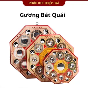 Gương Bát Quái Cửu Cung Ngũ Hành Gỗ Đào Trừ Tà Trấn Trạch