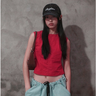 Áo sơ mi nữ kiểu croptop Free & Easy màu đỏ cho hè