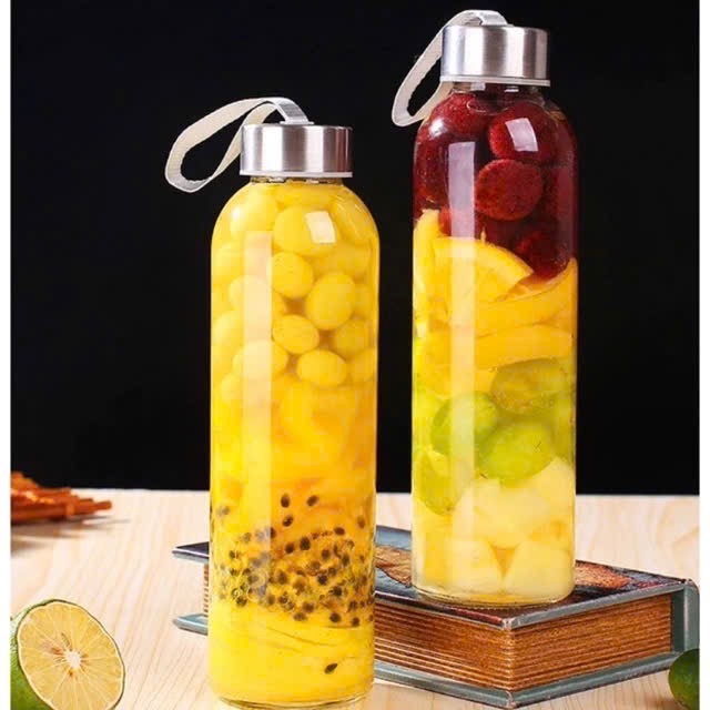 Bình Nước Thủy Tinh, Chai Detox Có Dây Xách dung tích 300ml An Chi
