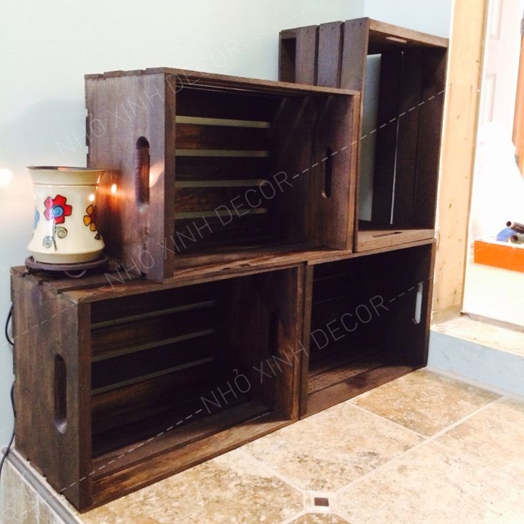 Pallet hộp gỗ màu trắng, màu nâu, màu mộc tự nhiên trang trí decor phòng, quán cafe, homestay, trang trí sự kiện