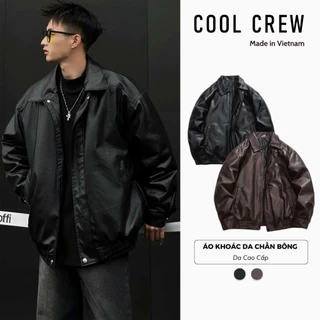 Áo Khoác Da Chần Bông 𝐂𝐎𝐎𝐋𝐂𝐑𝐄𝐖 Unisex Cổ Bẻ Khóa Kéo Phong Cách Retro Đường Phố