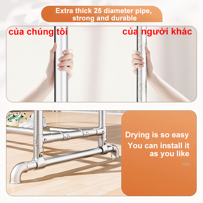 𝐎𝐥𝐢𝐟𝐞 Giàn Phơi Quần Áo Chống Gió Kệ Treo Quần Ao Ống Thép Sào Phơi Đồ Chịu Tải Mạnh