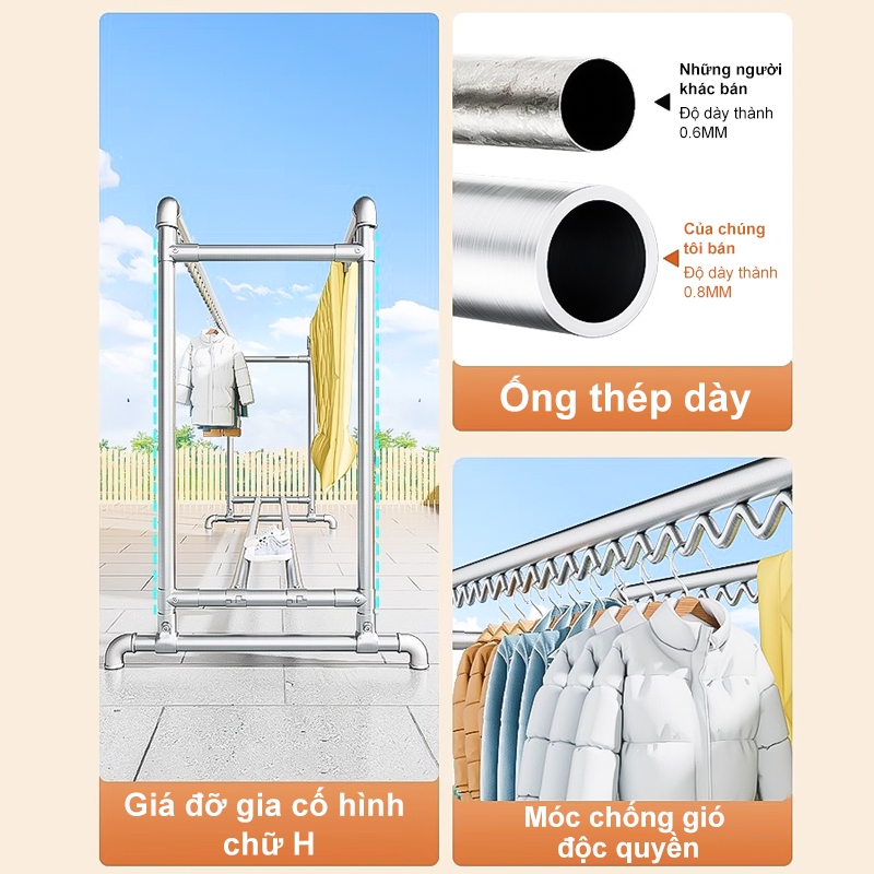 𝐎𝐥𝐢𝐟𝐞 Giàn Phơi Quần Áo Chống Gió Kệ Treo Quần Ao Ống Thép Sào Phơi Đồ Chịu Tải Mạnh