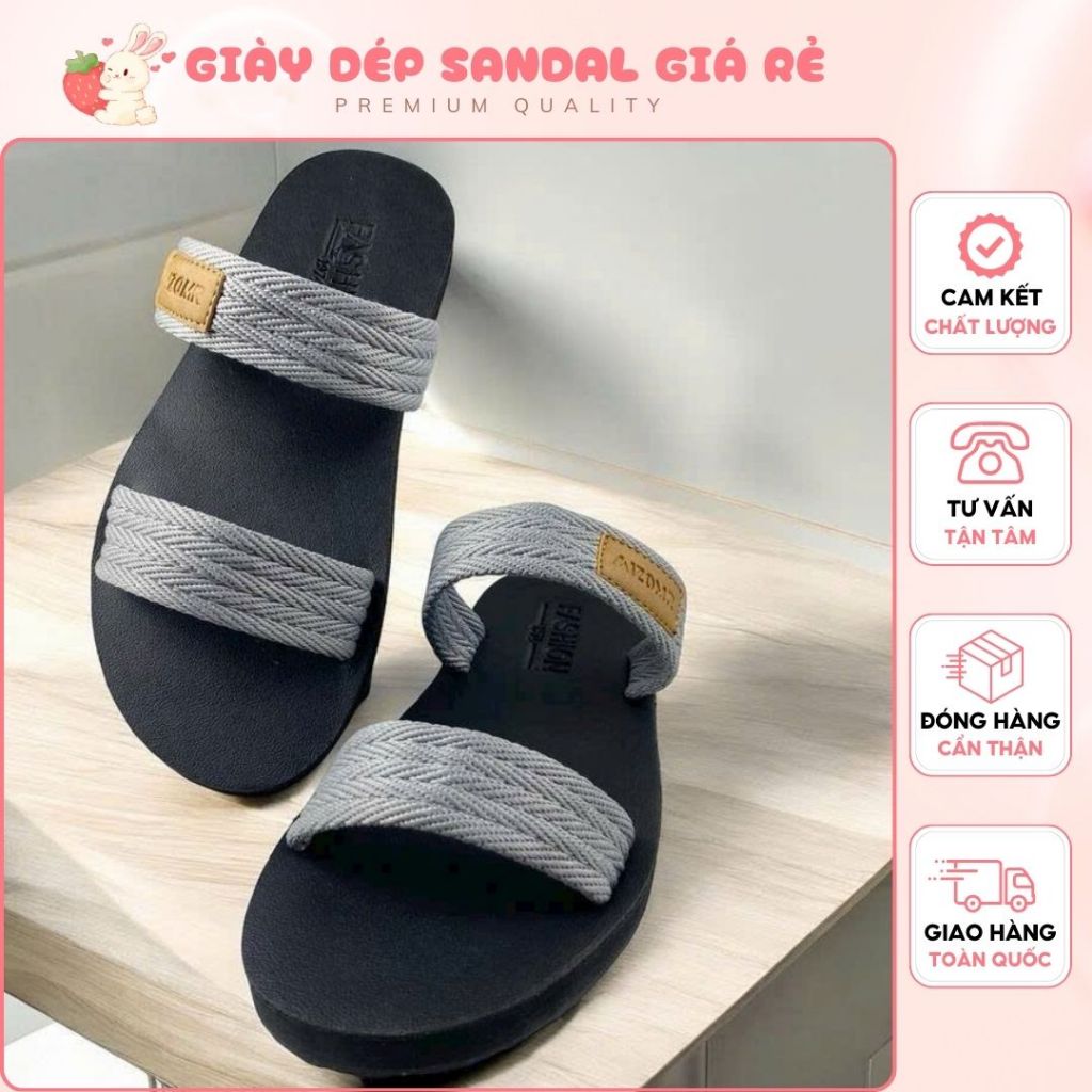 Dép Sandal Thiết Kế Quai Dù Ngang Nam - Nữ Thời Trang 4 màu xám tro.đen .đen đỏ .xám cam