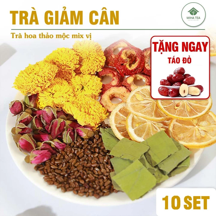 Trà giảm cân, 10 set mix sẵn, trà detox thảo mộc, giúp đẹp da, thanh lọc cơ thể - Miha Tea