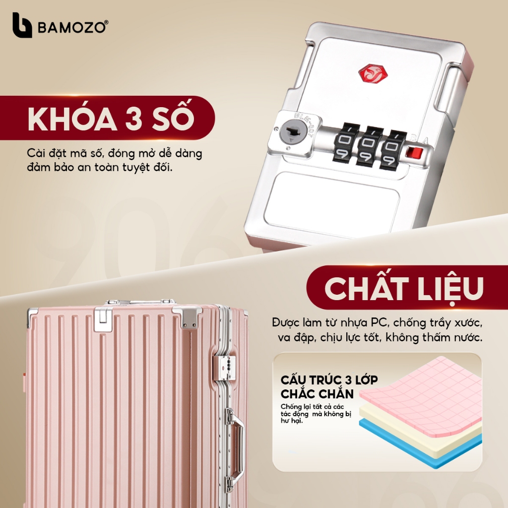Ảnh Vali Bamozo Khung Nhôm 9066 Size 20/24 Cao Cấp 1
