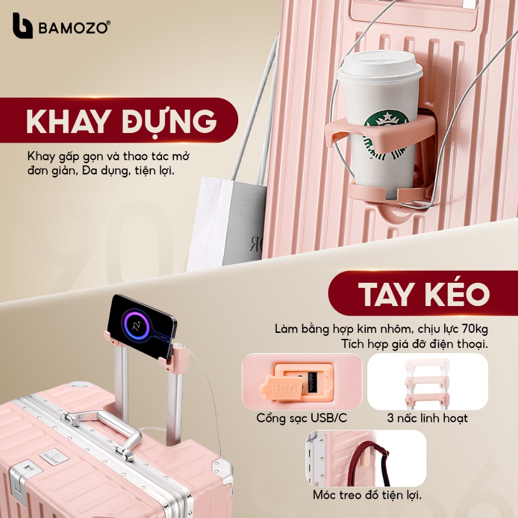 Ảnh Vali Bamozo Khung Nhôm 9066 Size 20/24 Cao Cấp 4
