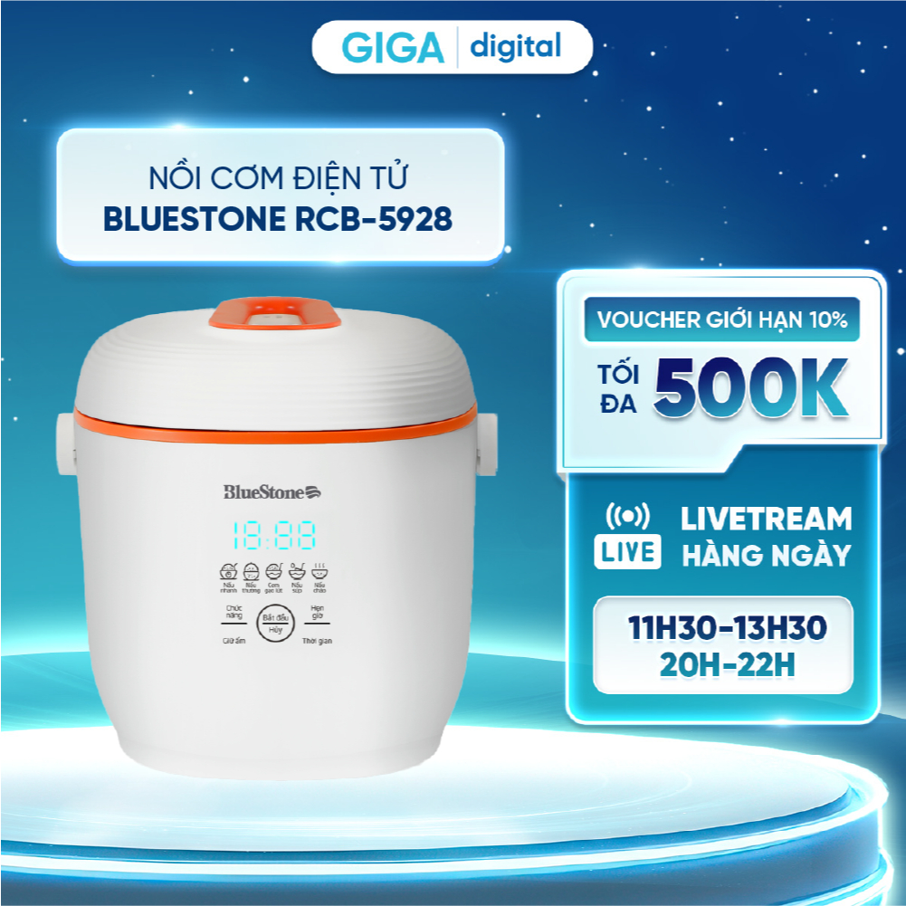 [Voucher 5%] Nồi cơm điện tử BlueStone RCB-5928 0.6 Lít 350W - 5 chương trình nấu