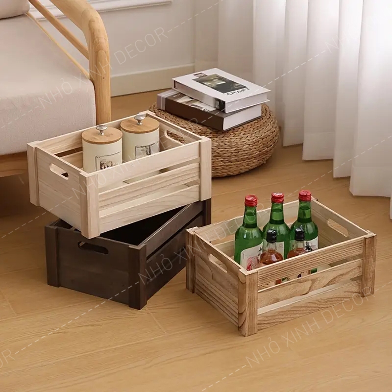 Hộp Gỗ Pallet màu nâu, màu mộc tự nhiên Trang Trí,Thùng Gỗ Đựng Đồ ,Khay Sắp xếp Nhà Cửa Đa Năng