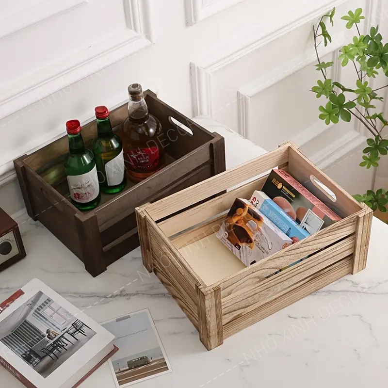 Hộp Gỗ Pallet màu nâu, màu mộc tự nhiên Trang Trí,Thùng Gỗ Đựng Đồ ,Khay Sắp xếp Nhà Cửa Đa Năng