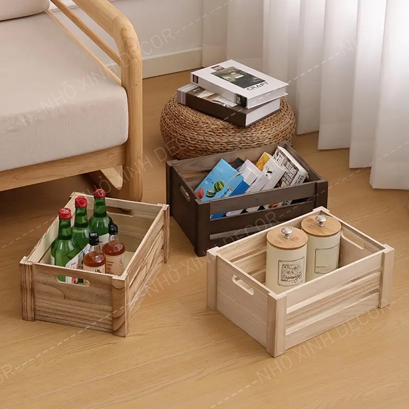 Hộp Gỗ Pallet màu nâu, màu mộc tự nhiên Trang Trí,Thùng Gỗ Đựng Đồ ,Khay Sắp xếp Nhà Cửa Đa Năng