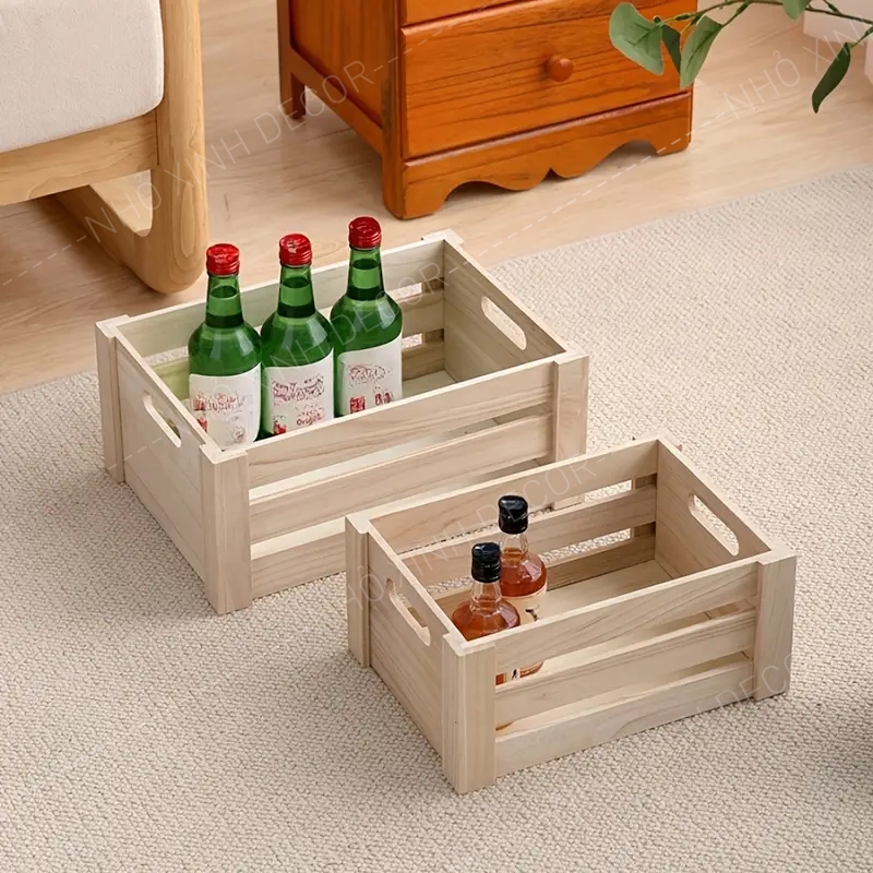 Hộp Gỗ Pallet màu nâu, màu mộc tự nhiên Trang Trí,Thùng Gỗ Đựng Đồ ,Khay Sắp xếp Nhà Cửa Đa Năng