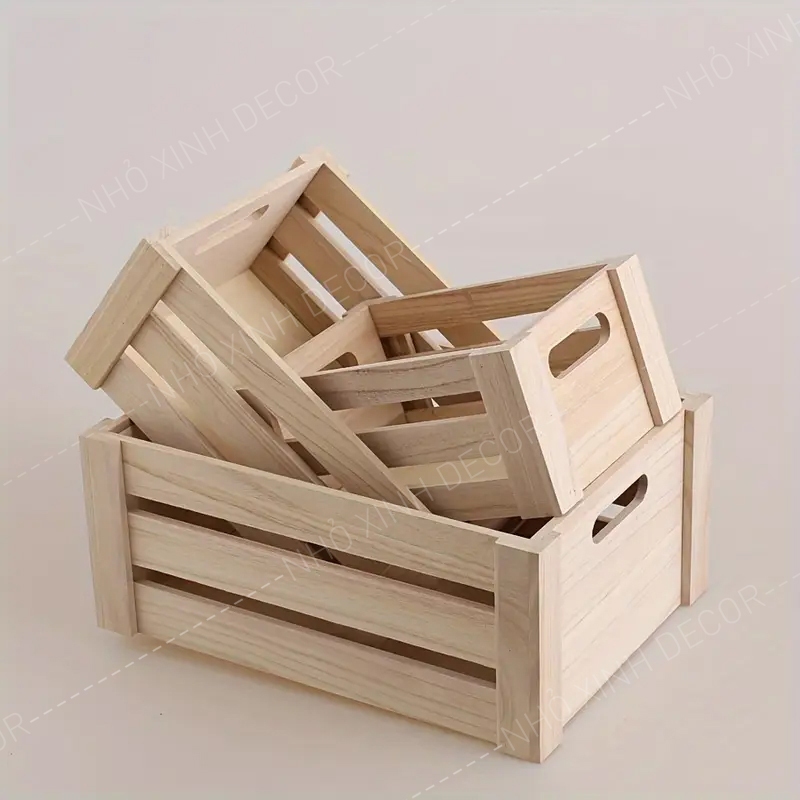 Hộp Gỗ Pallet màu nâu, màu mộc tự nhiên Trang Trí,Thùng Gỗ Đựng Đồ ,Khay Sắp xếp Nhà Cửa Đa Năng