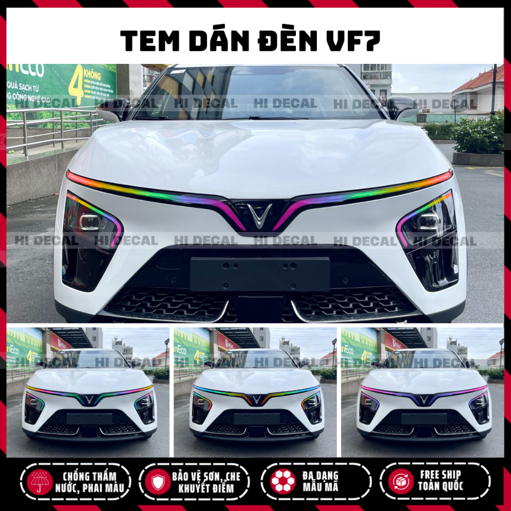 Tem dán đèn VF7, Decal đổi màu đèn VF7 cực đẹp tem trang trí xe chống nước, bền màu, chịu nhiệt tốt