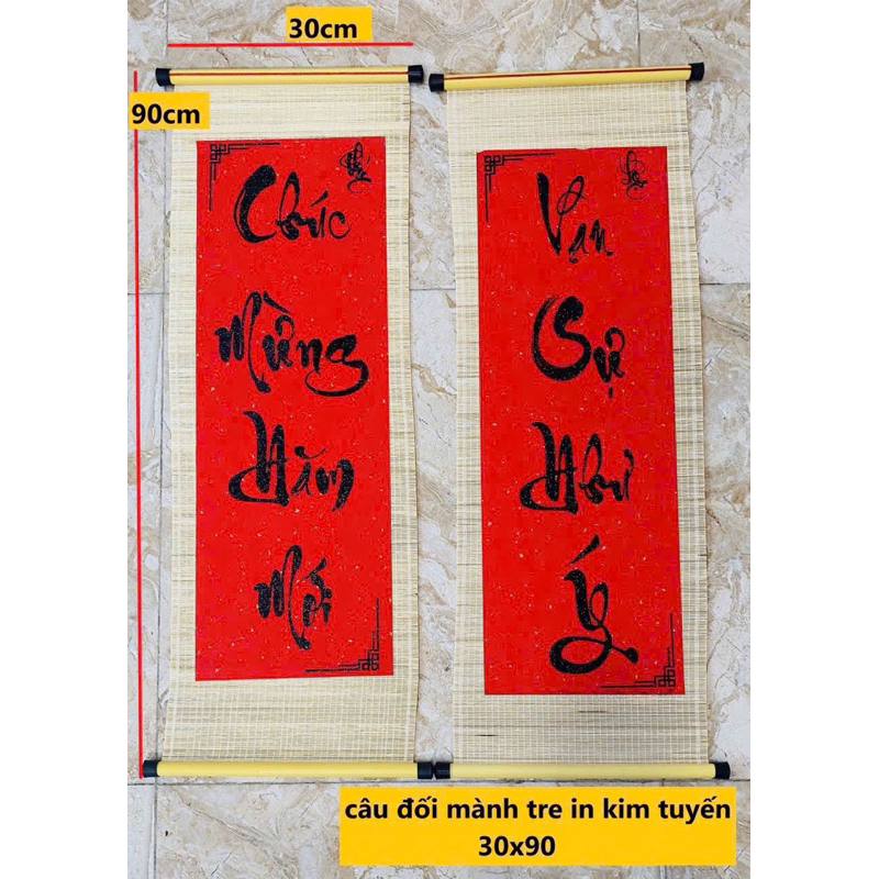 Cặp mành tre câu đối đỏ viết chữ Thư Pháp - Mành tre câu đối đỏ Decor ...