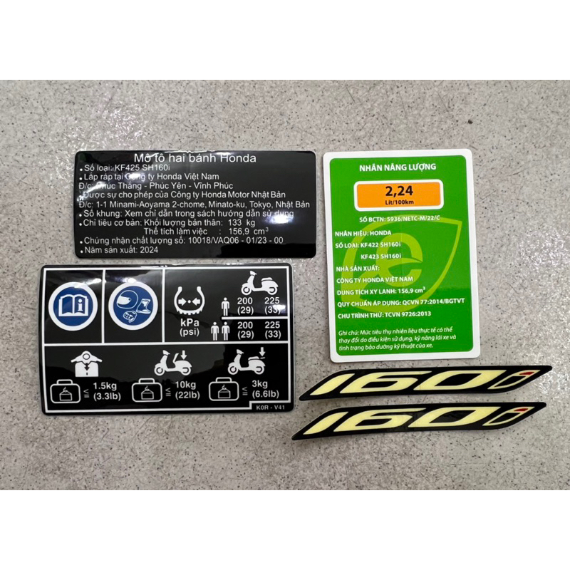 Tem thông số Sh 160i (Combo 4món) 2,37