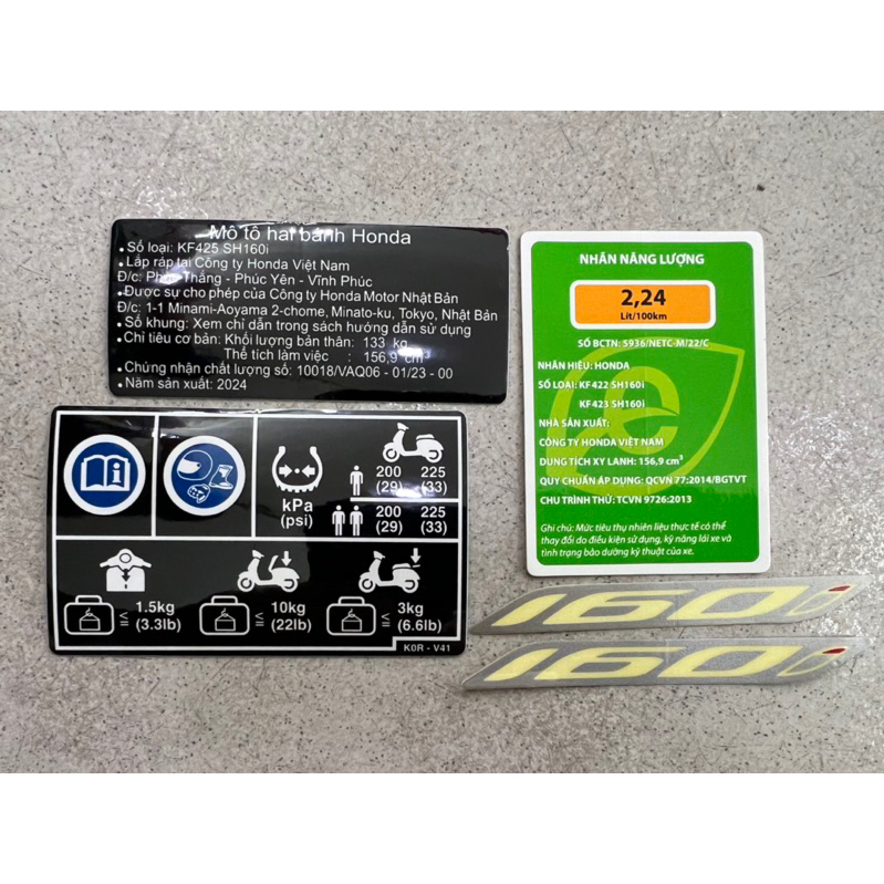 Tem thông số Sh 160i (Combo 4món) 2,37