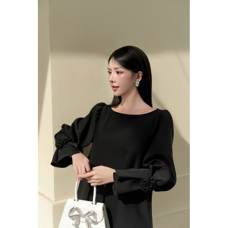H.E.E - Đầm dáng suông tay dài Candy Dress đính hoa 3D nữ tính, thiết kế basic