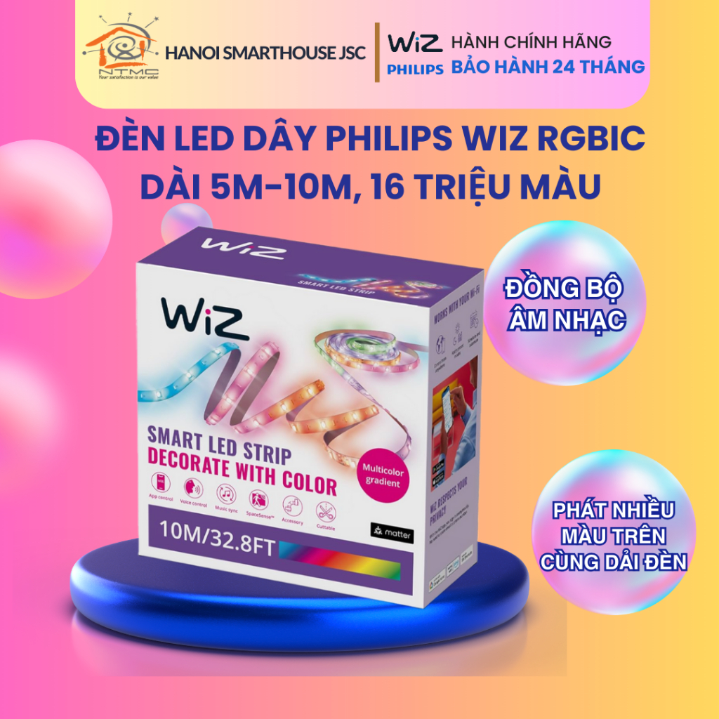 Đèn LED dây Philips WiZ RGBIC 5m - 20m, 16 triệu màu, công nghệ RGBIC ...