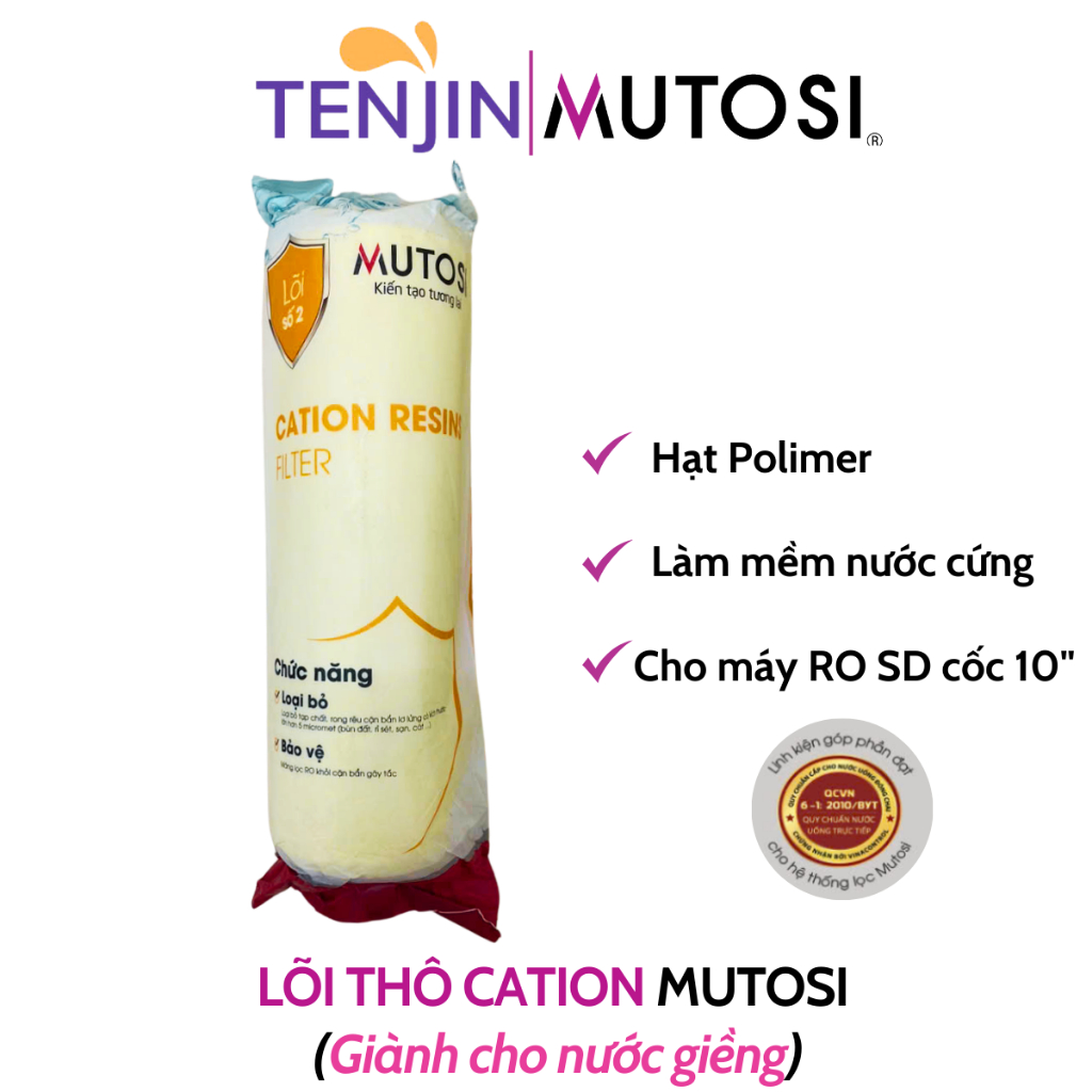 Lõi Số 2 Cation Ion Exchange Mutosi Làm Mềm Nước Cứng Hấp Thụ Canxi Dùng Cho Máy Lọc Nước RO