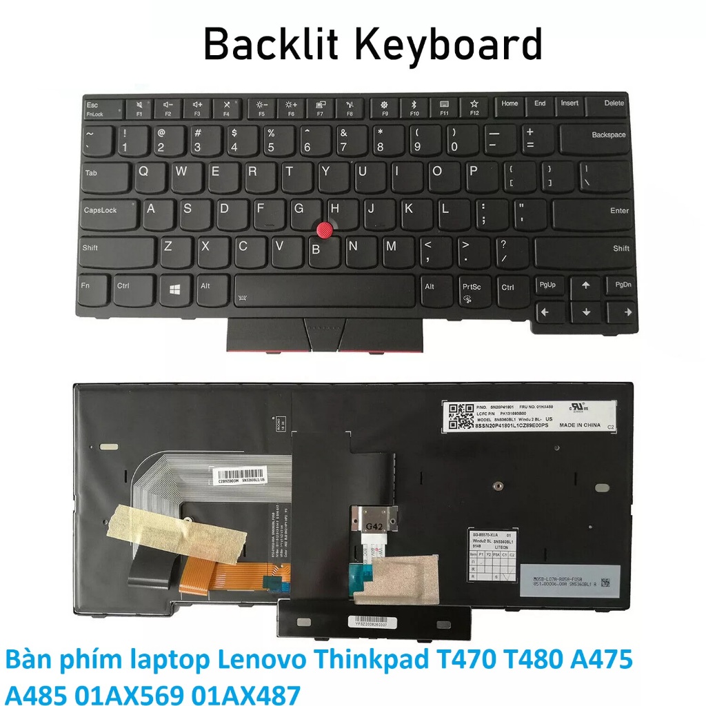 Tastiera Retroilluminata Per Lenovo ThinkPad A475 A485 T470 T480 Con Frame Nero E Trackpoint