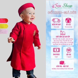 ÁO DÀI TẾT bé trai-gái gấm hoa cao cấp May Mắn - Hạnh Phúc - Đủ Đầy 7-32kg - Mã TET
