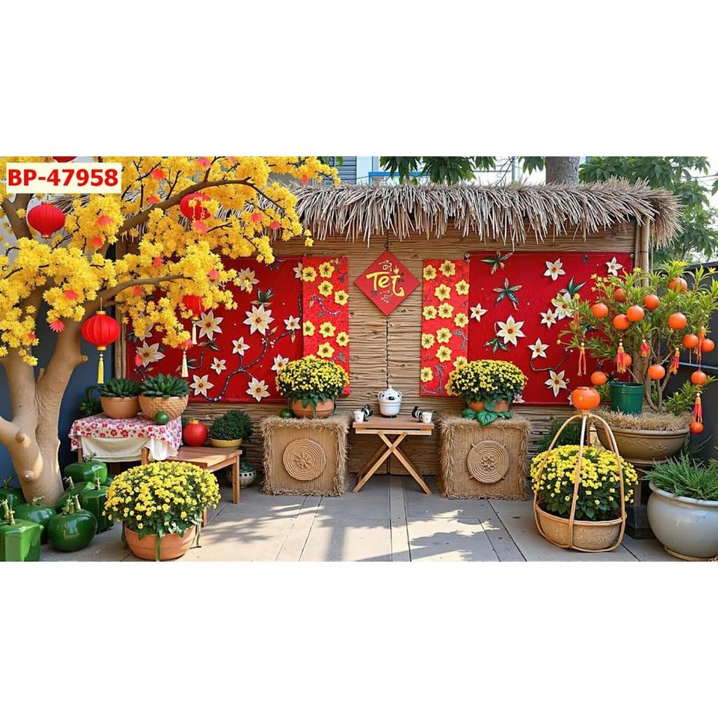 Tranh lụa mẫu Tết truyền thống trang trí YEP, sân khấu chào xuân
