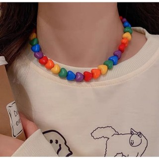 Vòng cổ cầu vồng cho bé - Dây chuyền 7 màu hình trái tim cho nữ