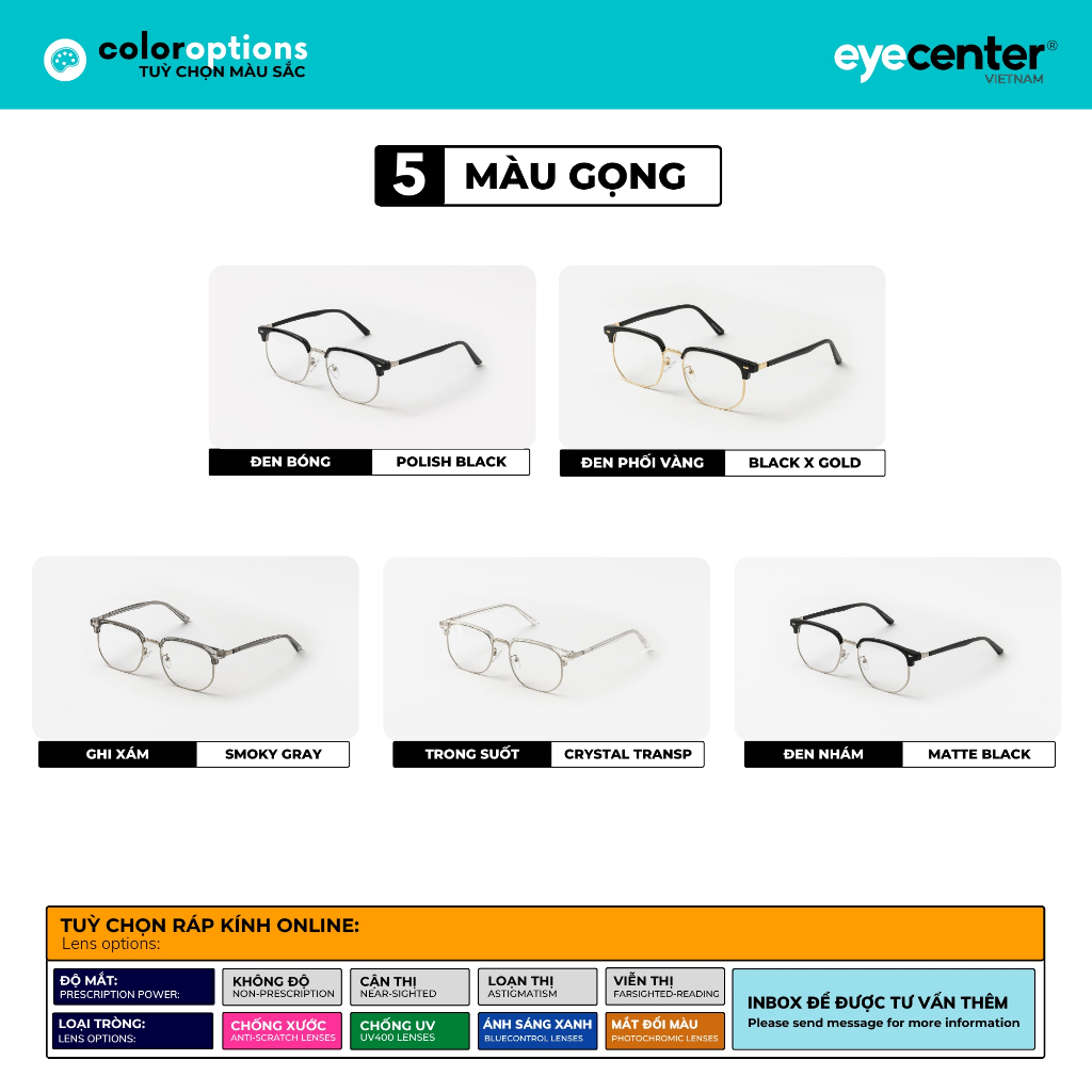 Ảnh Gọng kính nam nữ chính hãng EYECENTER B103S nhựa phối kim loại nhập khẩu by Eye Center Vietnam 1