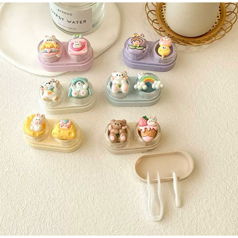 KHAY CHARM ĐỰNG LENS Mèo trắng và thỏ kute Muneyes