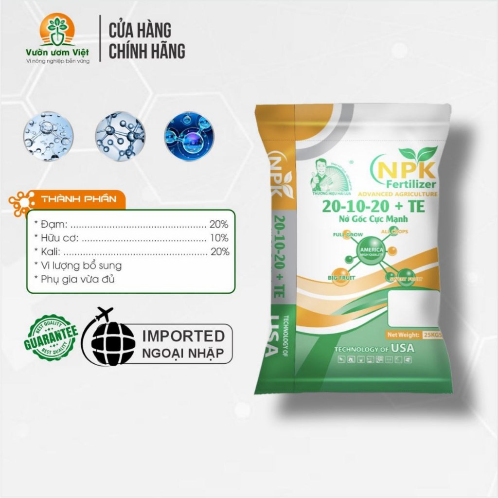 [Bao 25Kg] Phân bón 20-10-20 + TE Nở Gốc Cực Mạnh, tăng năng suất cây trồng, chất lượng cao