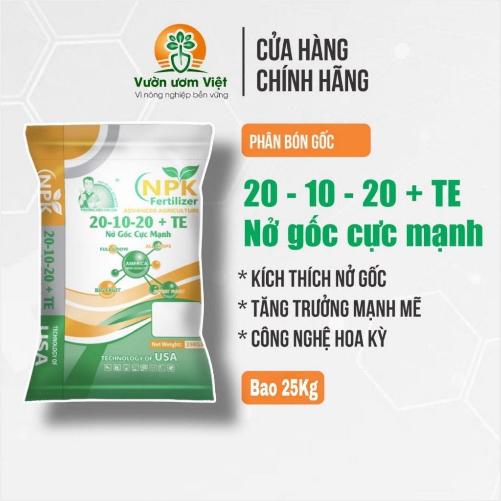 [Bao 25Kg] Phân bón 20-10-20 + TE Nở Gốc Cực Mạnh, tăng năng suất cây trồng, chất lượng cao