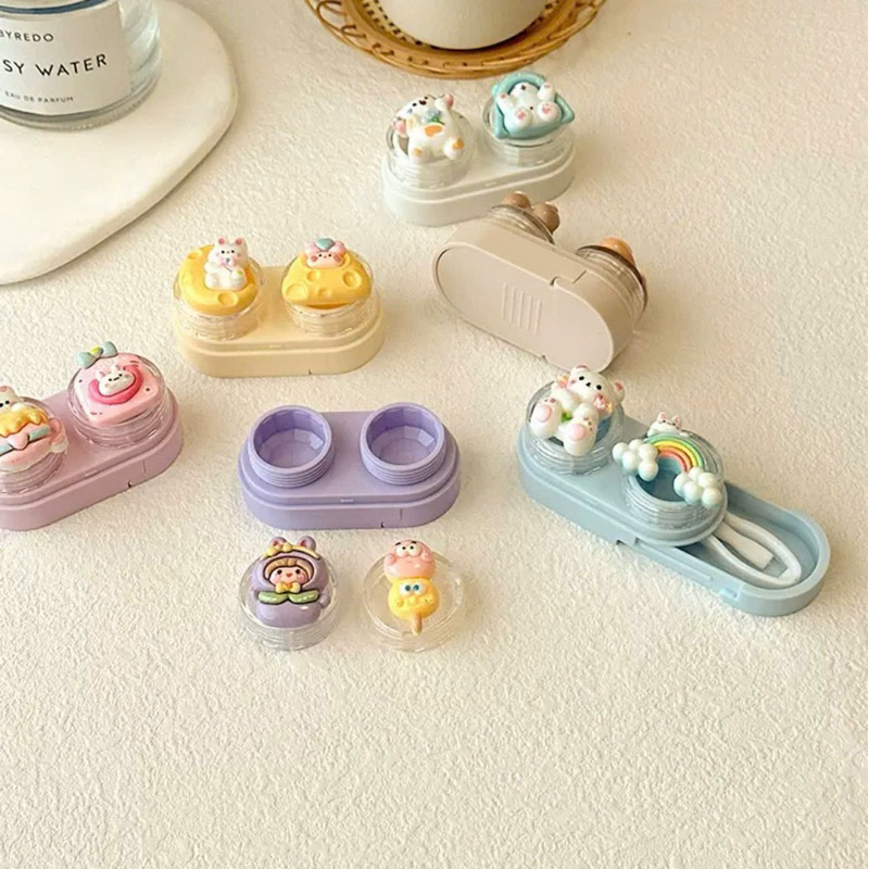 KHAY CHARM ĐỰNG LENS Mèo trắng và thỏ kute Muneyes