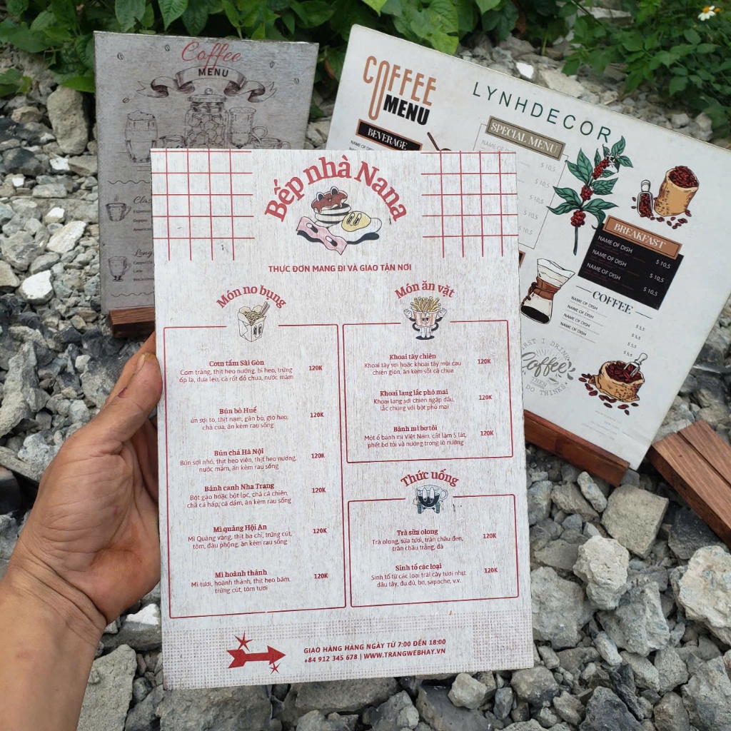 Menu gỗ A3 A4 in UV trực tiếp theo yêu cầu Free Logo - LynhDecor