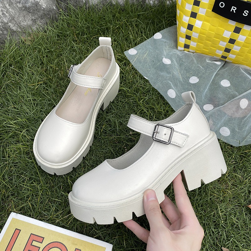 🔥Còn hàng🔥Giày búp bê nữ 5 phân Giày lolita đế cao 5cm Màu đen bóng và màu trắng mờ