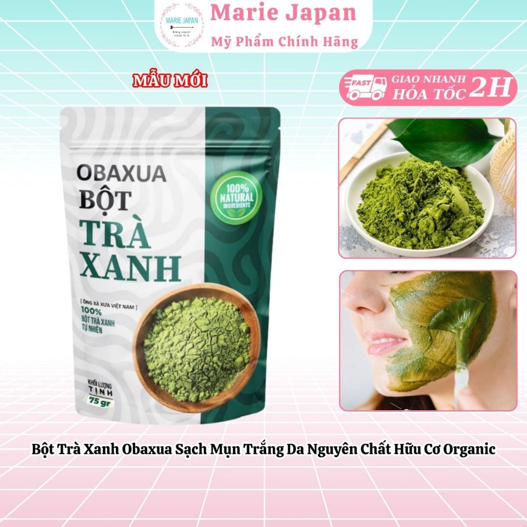 Bột Trà Xanh Obaxua Đắp Mặt Sạch Mụn Trắng Da Nguyên Chất Hữu Cơ Organic