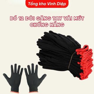 Bó 12 đôi găng tay vải mút chống nắng, găng tay bảo hộ lao động