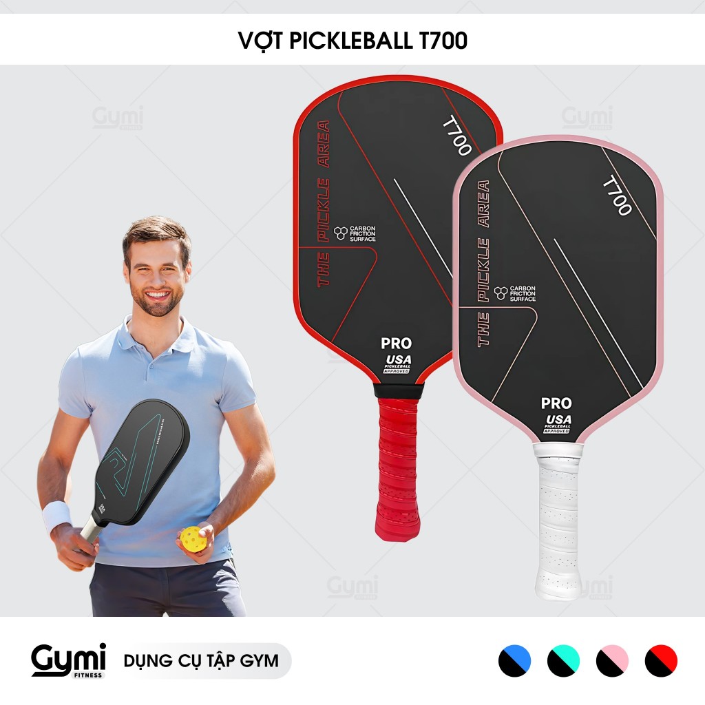 Vợt Pickleball T700 Pro Sợi Carbon - Khối Lượng Nhẹ, Mặt Nhám Bám Bóng, Năng Động Cho Nam và Nữ