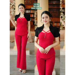 TH56 - SÉT ĐỒ BỘ THUN XỐP QUẦN DÀI ỐNG LOE