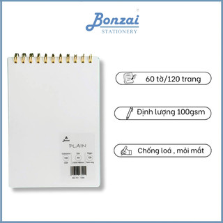 Sổ lò xo kép A6 BONZAI giấy trơn viết khô nhanh Ford Nhật Bản 100GSM.
