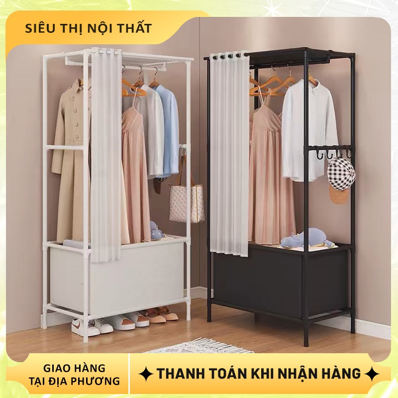 Kệ Để Đồ Có Kèm Rèm 2 Trong 1 Tủ Treo Đồ Kết Hợp Giá Để Giày Giá Treo ...