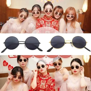 Mắt kính râm mát nữ chụp ảnh mặc áo dài Tết 2025, gọng kính oval kim loại tráng gương thời trang sang trọng