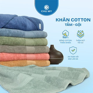 Khăn Tắm Gội Cotton CHU MY - Khăn Gội Đầu 35x80cm, Khăn Tắm Khách Sạn 70x140cm, Nhiều Màu