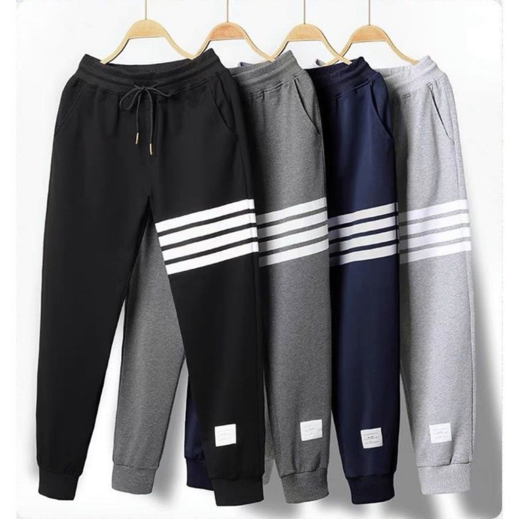 Quần Dài Nam Nữ Kẻ Viền Ngang Bo Gấu Cạp Chun Phối Dây Rút Thời Trang - unisex L1